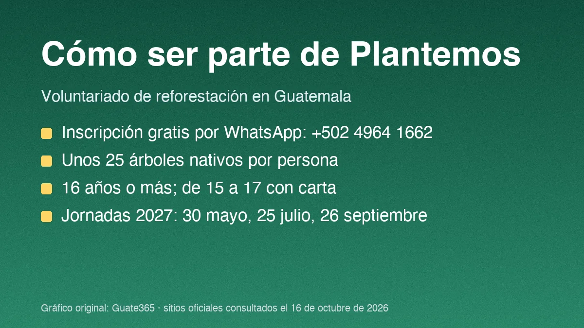 Tarjeta con el título Cómo ser parte de Plantemos, el dato de voluntariado y las fechas de jornadas 2027