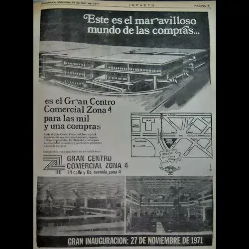 Recorte de prensa de la inauguración del Centro Comercial Zona 4