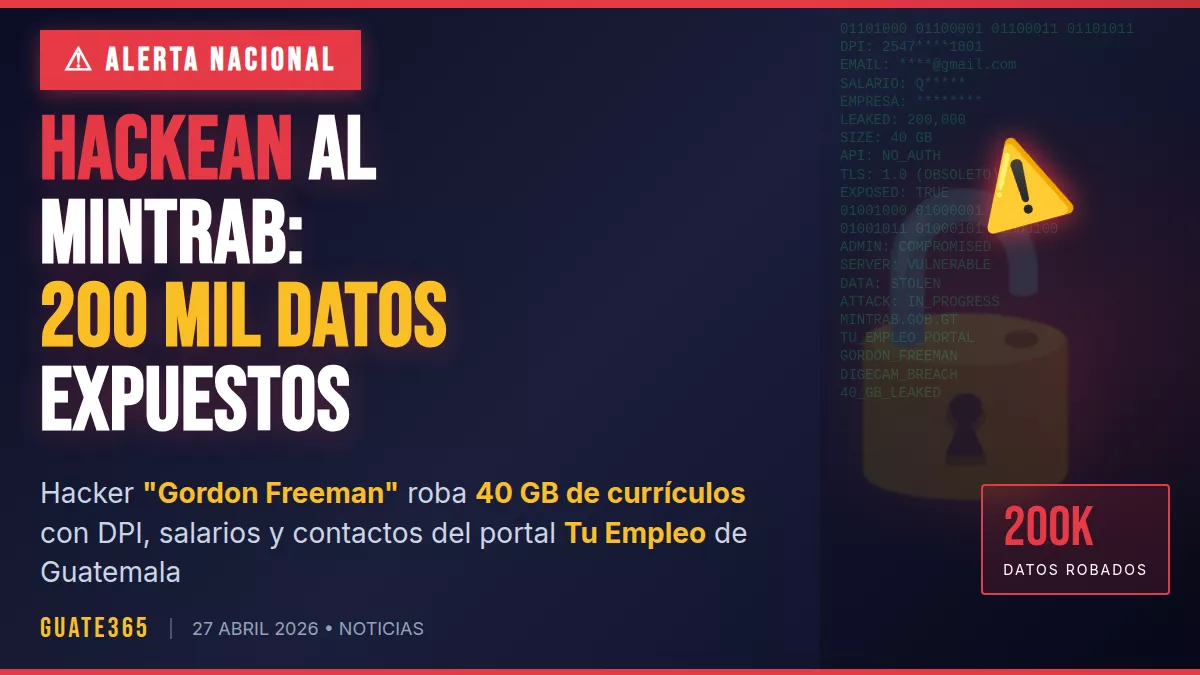 Hackean el Ministerio de Trabajo de Guatemala: 200,000 registros robados con DPI, currículos y salarios expuestos