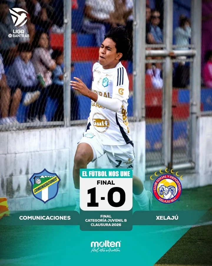 Tarjeta oficial de Liga Nacional con el triunfo de Comunicaciones 1-0 sobre Xelaju en la final de Juvenil B del Clausura 2026
