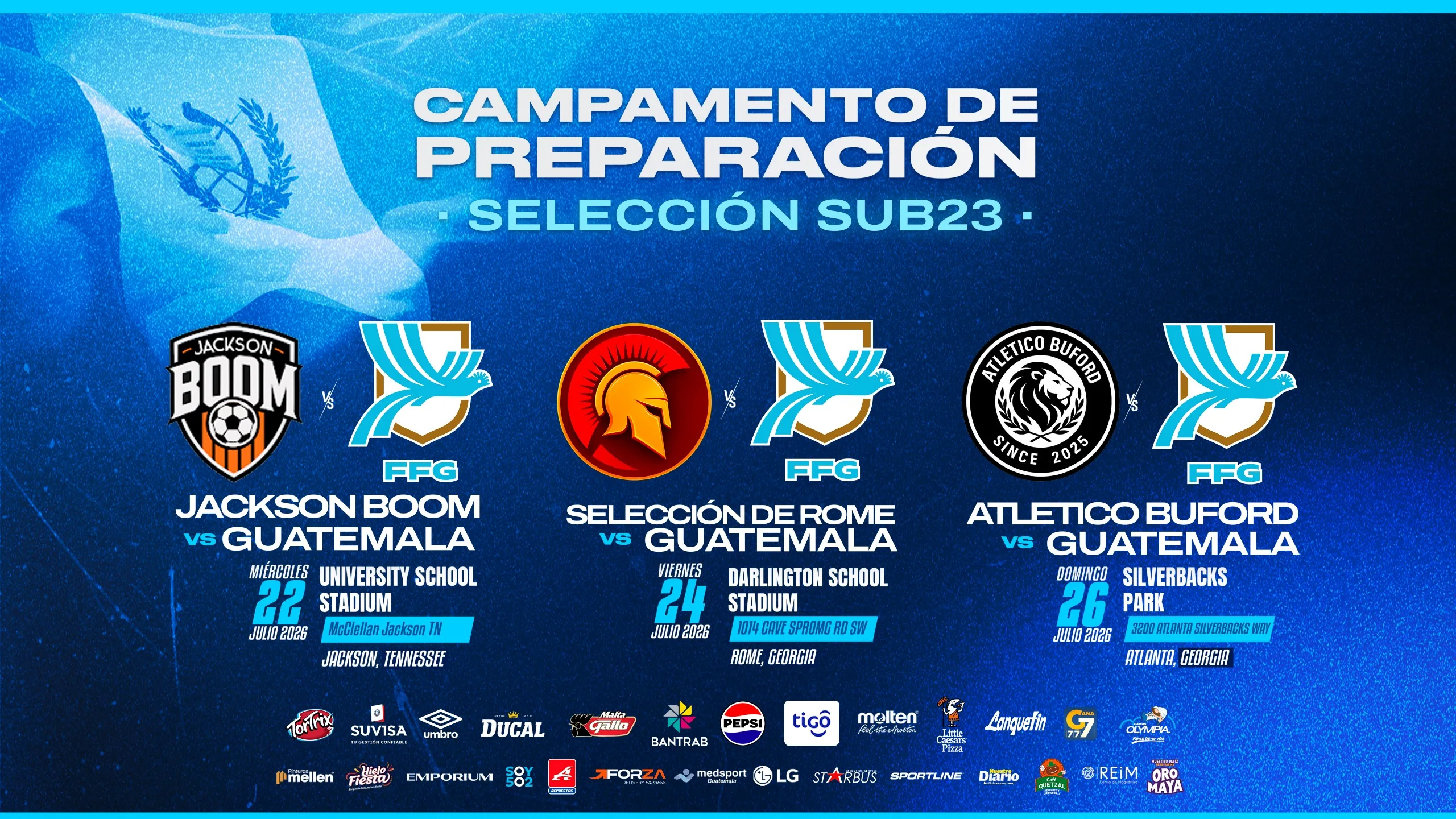 Guatemala Sub-23 tendrá campamento en Estados Unidos con tres fogueos antes de Santo Domingo 2026