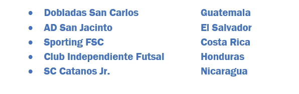 Gráfico oficial de Fedefut con los países y clubes campeones que competirán en el Torneo de Clubes Campeones de Futsal de UNCAF 2026