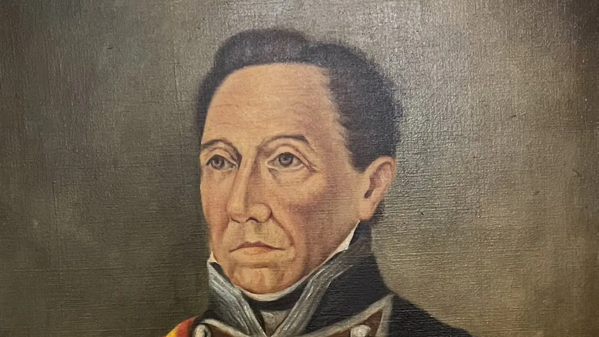 Retrato de Gabino Gaínza, de tres cuartos, con banda roja y amarilla y uniforme oscuro