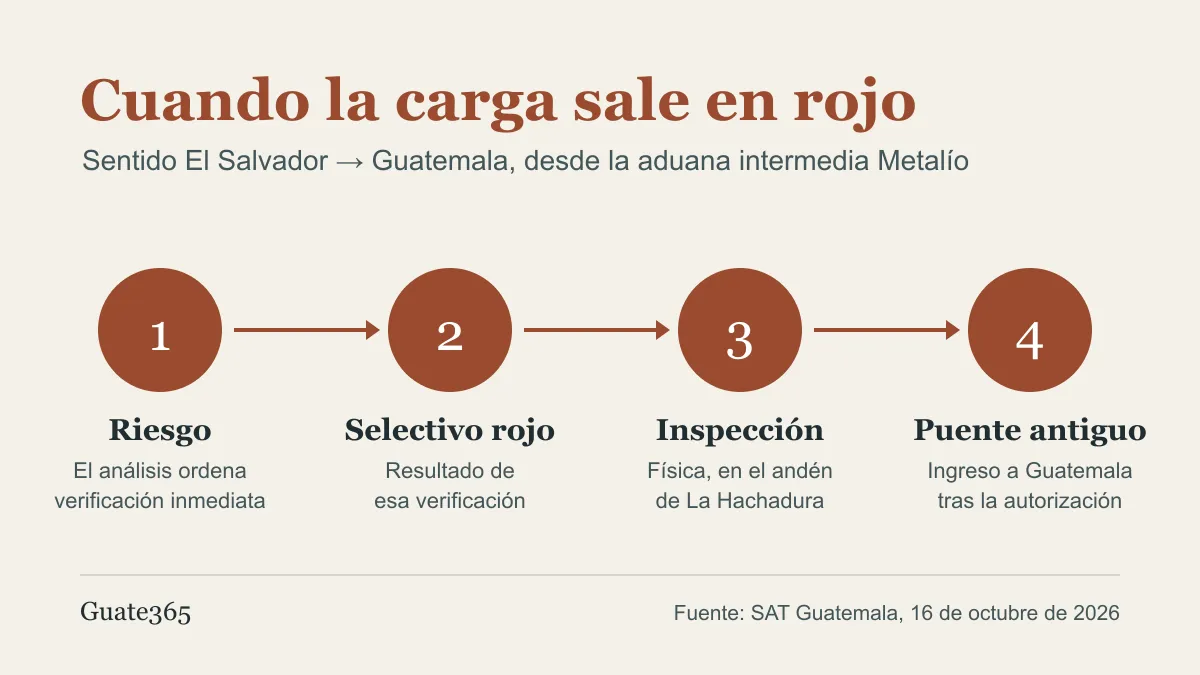 Cuatro círculos numerados que muestran los pasos de la selectividad roja, de la verificación al puente antiguo