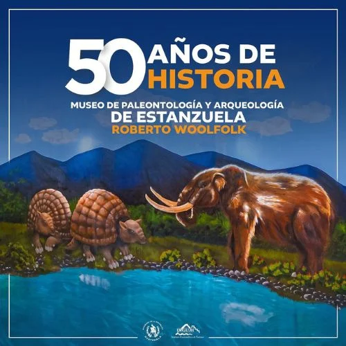 Afiche del 50 aniversario del Museo de Paleontología y Arqueología de Estanzuela