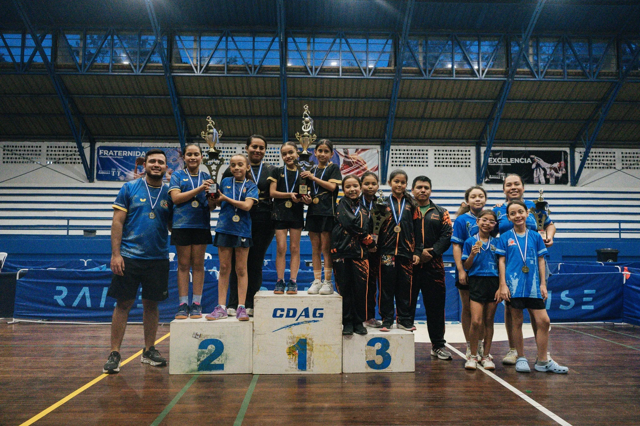 Podio de equipos femeninos U11 con Zacapa, El Progreso y Jalapa
