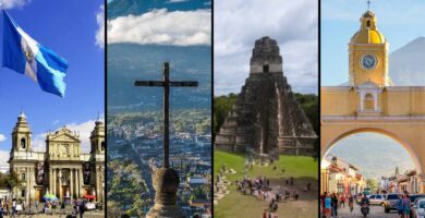 Vista panorámica de las ruinas de Tikal en Guatemala, reflejando la riqueza histórica del país.