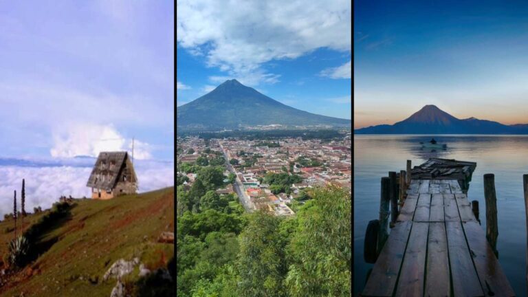 Espectacular atardecer desde un mirador en Guatemala."