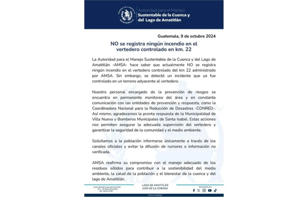 AMSA Niega la Existencia del Incendio