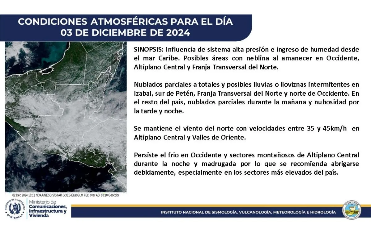 Las zonas más afectadas Occidente y Altiplano Central, descenso marcado en las temperaturas nocturnas