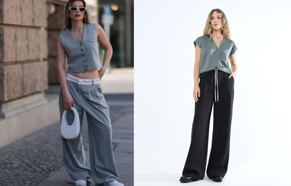 Blusa Satinada y Pantalones Palazzo