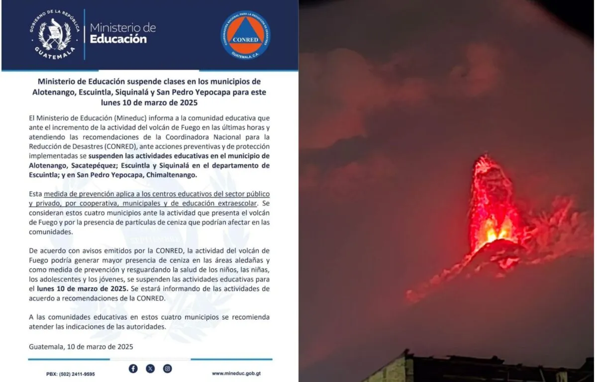 Suspenden clases en cuatro municipios por erupción del volcán de Fuego