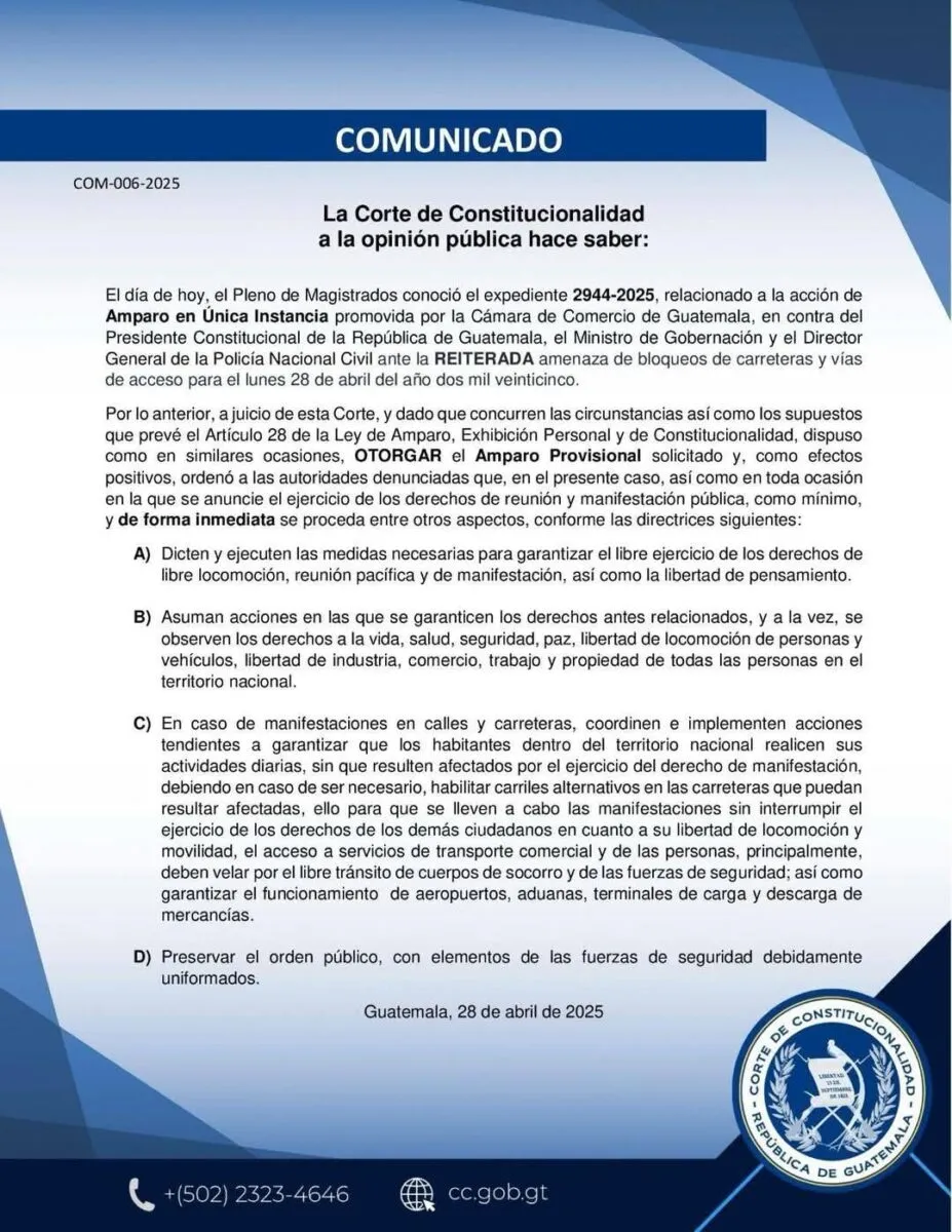 CC ampara a Cámara de Comercio y vuelve a ordenar a Bernardo Arévalo liberar bloqueos