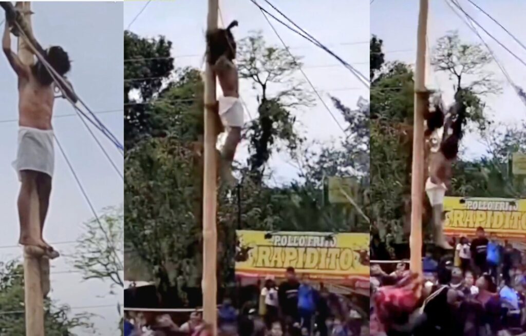 ACTOR CAE DE LA CRUZ DURANTE REPRESENTACIÓN DE LA PASIÓN DE CRISTO EN SUCHITEPÉQUEZ