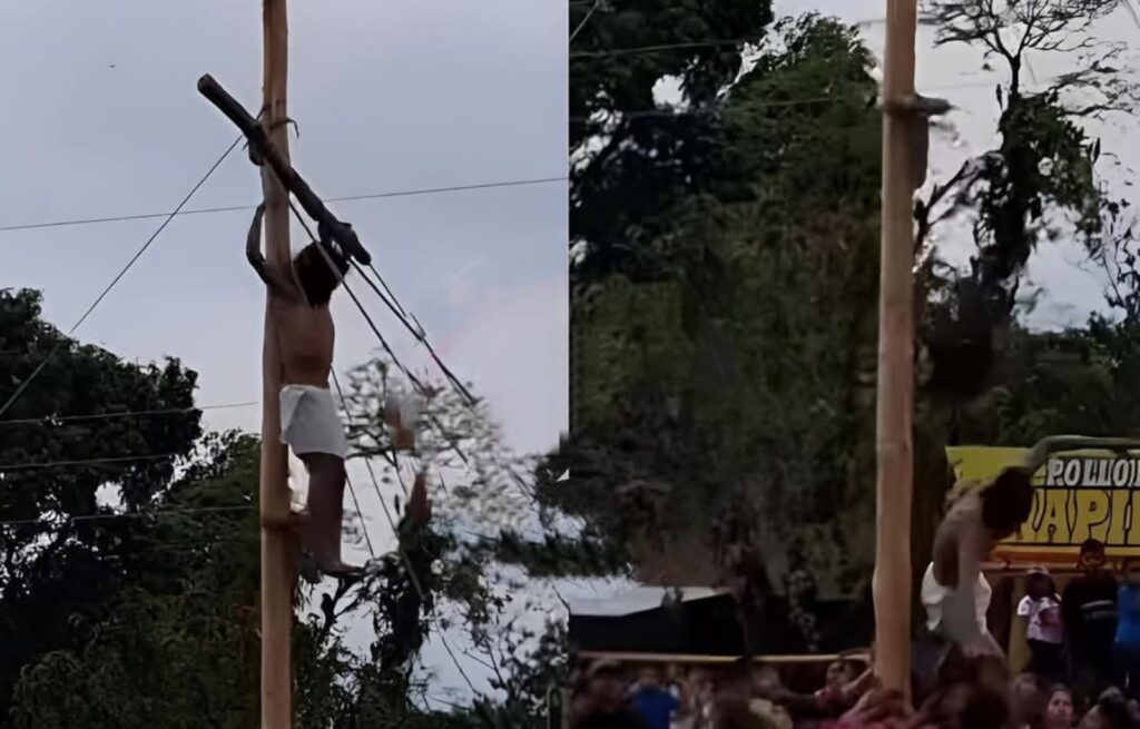 Actor cae de la cruz durante la representación de la Pasión de Cristo en Suchitepéquez