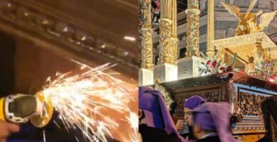 Anda de la Virgen de Dolores reparada de emergencia ante la vista de los fieles
