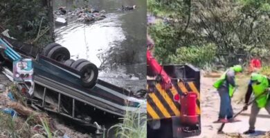 Así fue la extracción del bus que cayó en el puente Belice
