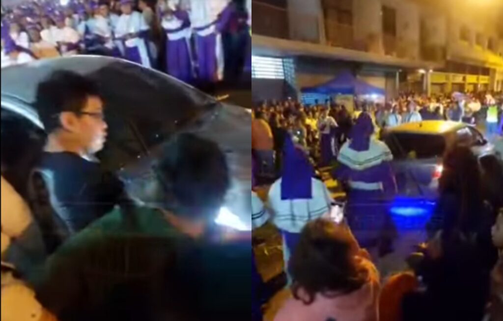 Auto invade procesión en Guatemala y causa caos en alfombra