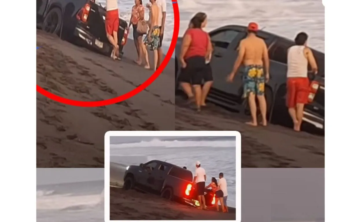 Familia guatemalteca vive inesperada aventura al quedar su pickup atascado en la playa durante Semana Santa