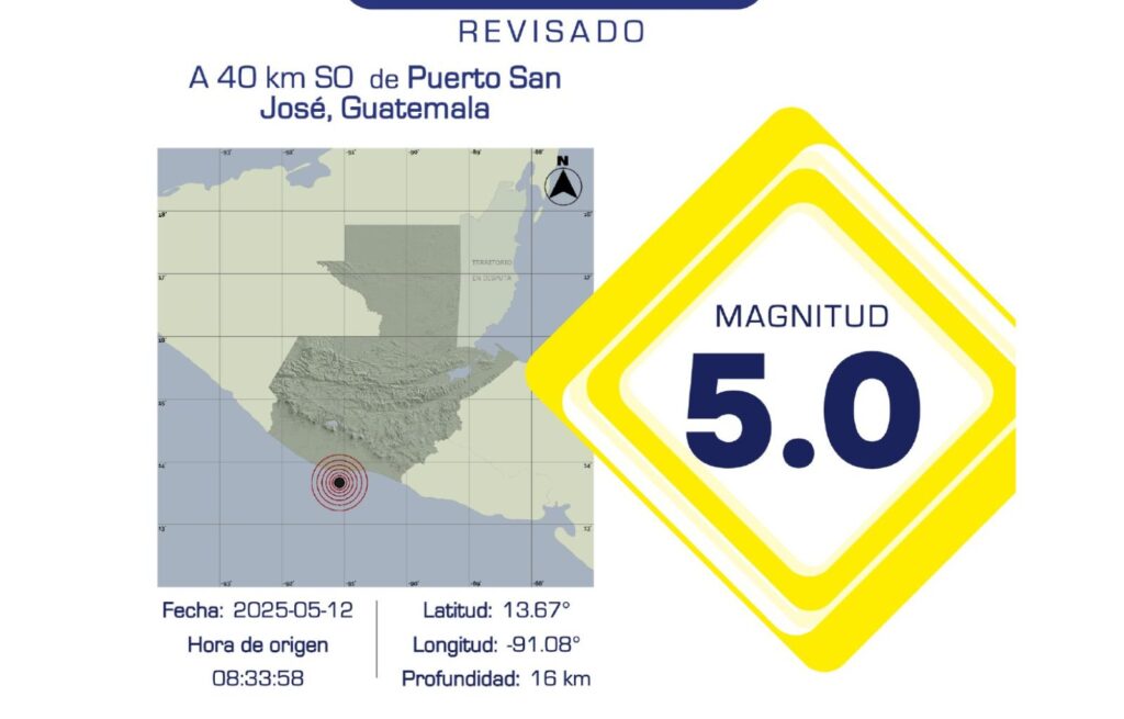 Temblor de 4.8 sacude la capital guatemalteca este lunes 12 de mayo