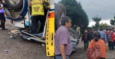 Bomberos alertan en Ruta Interamericana bus vuelca y deja 10 personas heridas
