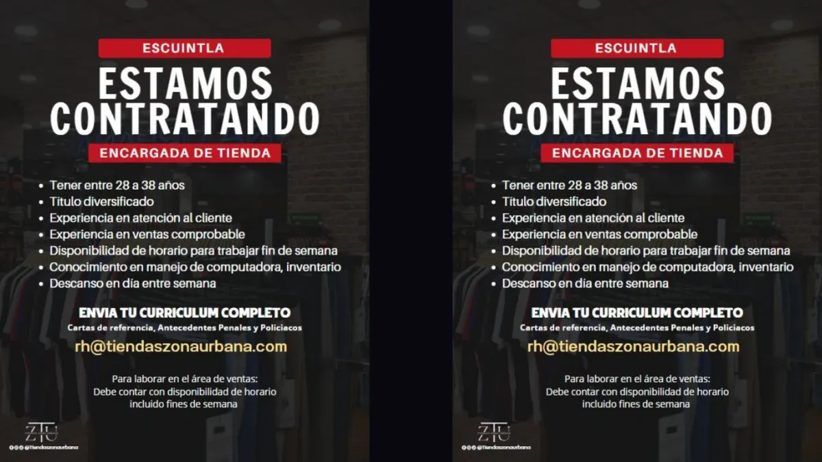 Empleo en Tiendas Zona Urbana Escuintla: Encargada de tienda