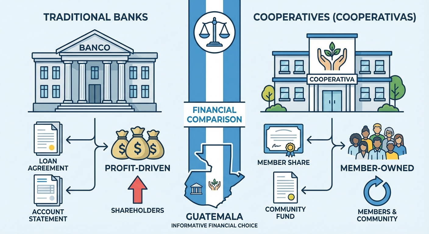 Cooperativas vs Bancos Tradicionales en Guatemala: Guía Completa 2026
