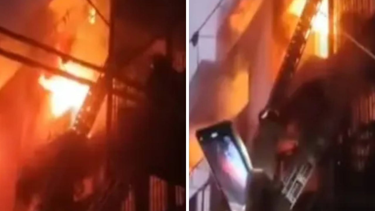 Escena del incendio en edificio residencial de India